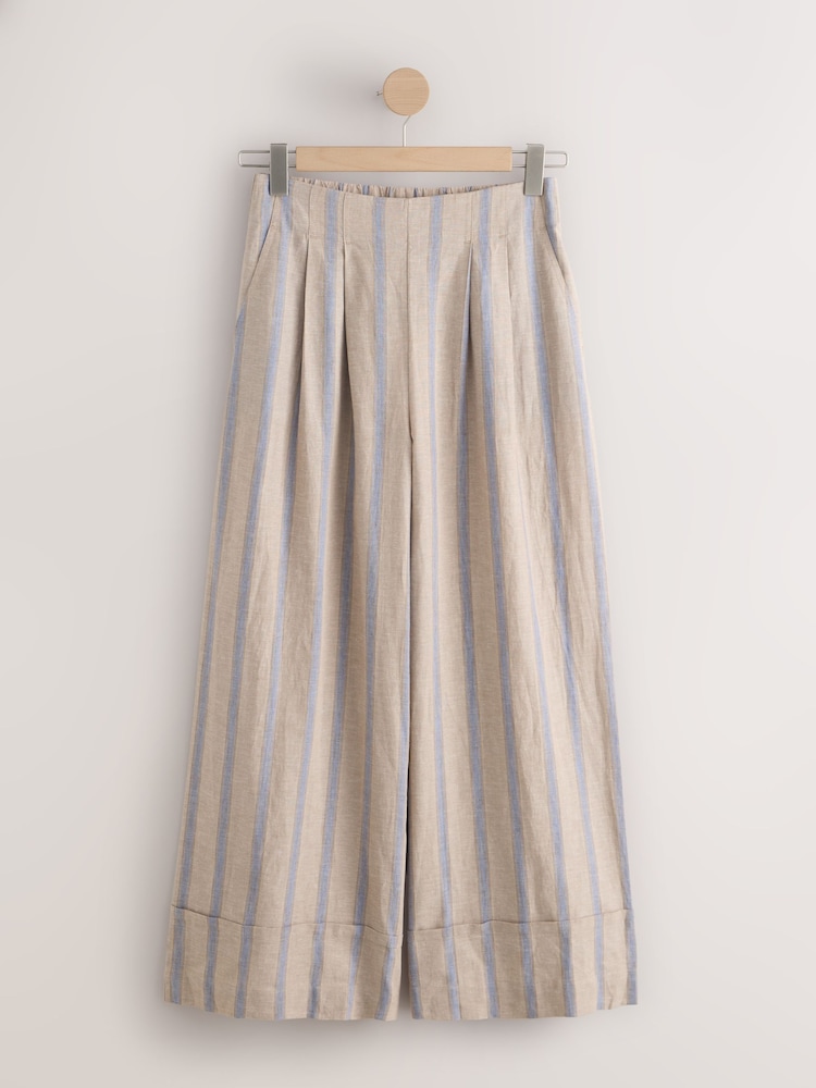Blue/Beige Stripe N. Premium Linen Blend Wide Leg Trousers - Image 1 of 3 Blue/Beige Stripe N. Premium Linen Blend Wide Leg Trousers - Image 1 of 3