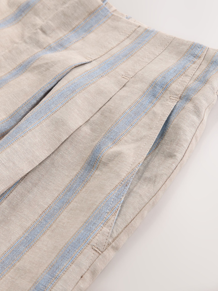 Blue/Beige Stripe N. Premium Linen Blend Wide Leg Trousers - Image 3 of 3 Blue/Beige Stripe N. Premium Linen Blend Wide Leg Trousers - Image 3 of 3