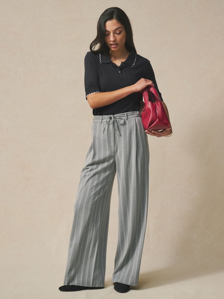Grey Stripe Wide Leg Trousers - Image 1 of 7 Grey Stripe Wide Leg Trousers - Image 1 of 7