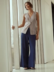 Navy N. Premium Linen Wide Leg Trousers - Image 1 of 8