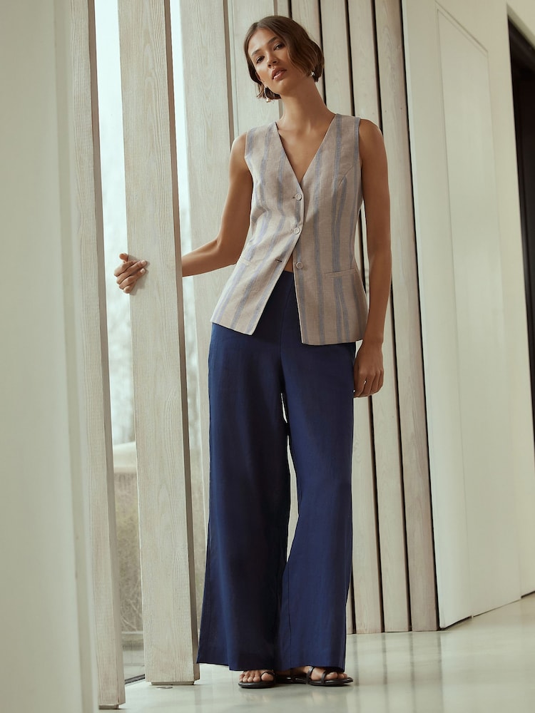 Navy N. Premium Linen Wide Leg Trousers - Image 1 of 8