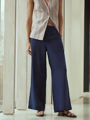 Navy N. Premium Linen Wide Leg Trousers - Image 2 of 8