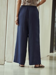 Navy N. Premium Linen Wide Leg Trousers - Image 3 of 8