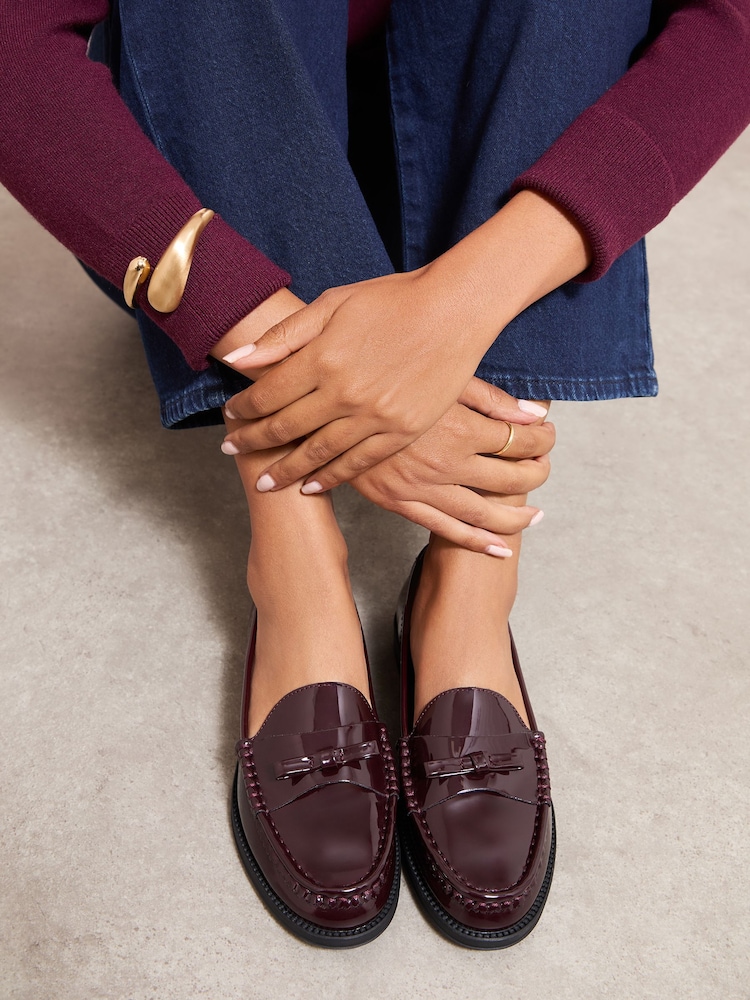 Friends Like These Burgundy Red Patent Faux Leather Comfort Bow Smart Loafers - Image 1 of 5 Friends Like These Burgundy Red Patent Faux Leather Comfort Bow Smart Loafers - Image 1 of 5