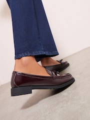 Friends Like These Burgundy Red Patent Faux Leather Comfort Bow Smart Loafers - Image 3 of 5