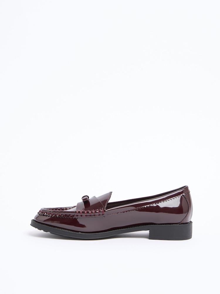 Friends Like These Burgundy Red Patent Faux Leather Comfort Bow Smart Loafers - Image 6 of 6