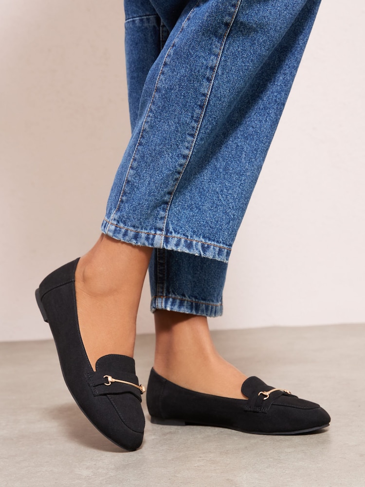 Friends Like These Black Standard Fit Faux Suede Snaffle Detail Smart Flat Loafers - Image 2 of 5 Friends Like These Black Standard Fit Faux Suede Snaffle Detail Smart Flat Loafers - Image 2 of 5