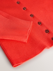Bright Red Ribbed Volume Sleeve Knitted Cardigan - Image 7 of 8