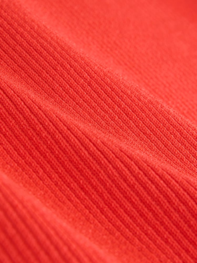 Bright Red Ribbed Volume Sleeve Knitted Cardigan - Image 8 of 8