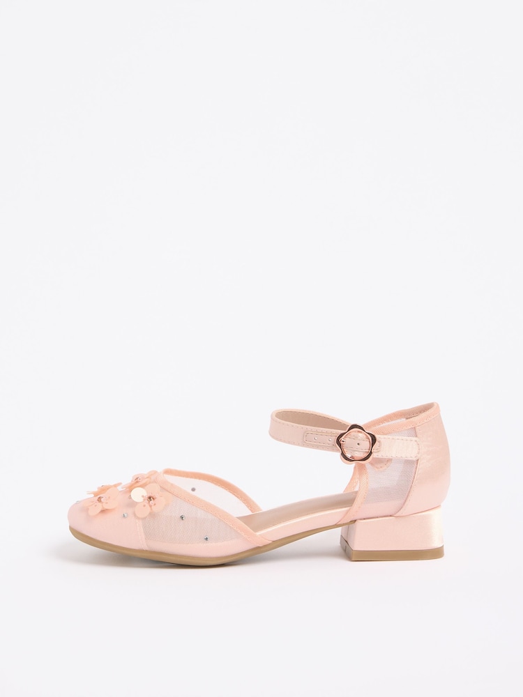 Lipsy Pink Sequin Floral Mesh Occasion Flower Girl Block Heeled Sandals - Image 5 of 5 Lipsy Pink Sequin Floral Mesh Occasion Flower Girl Block Heeled Sandals - Image 5 of 5