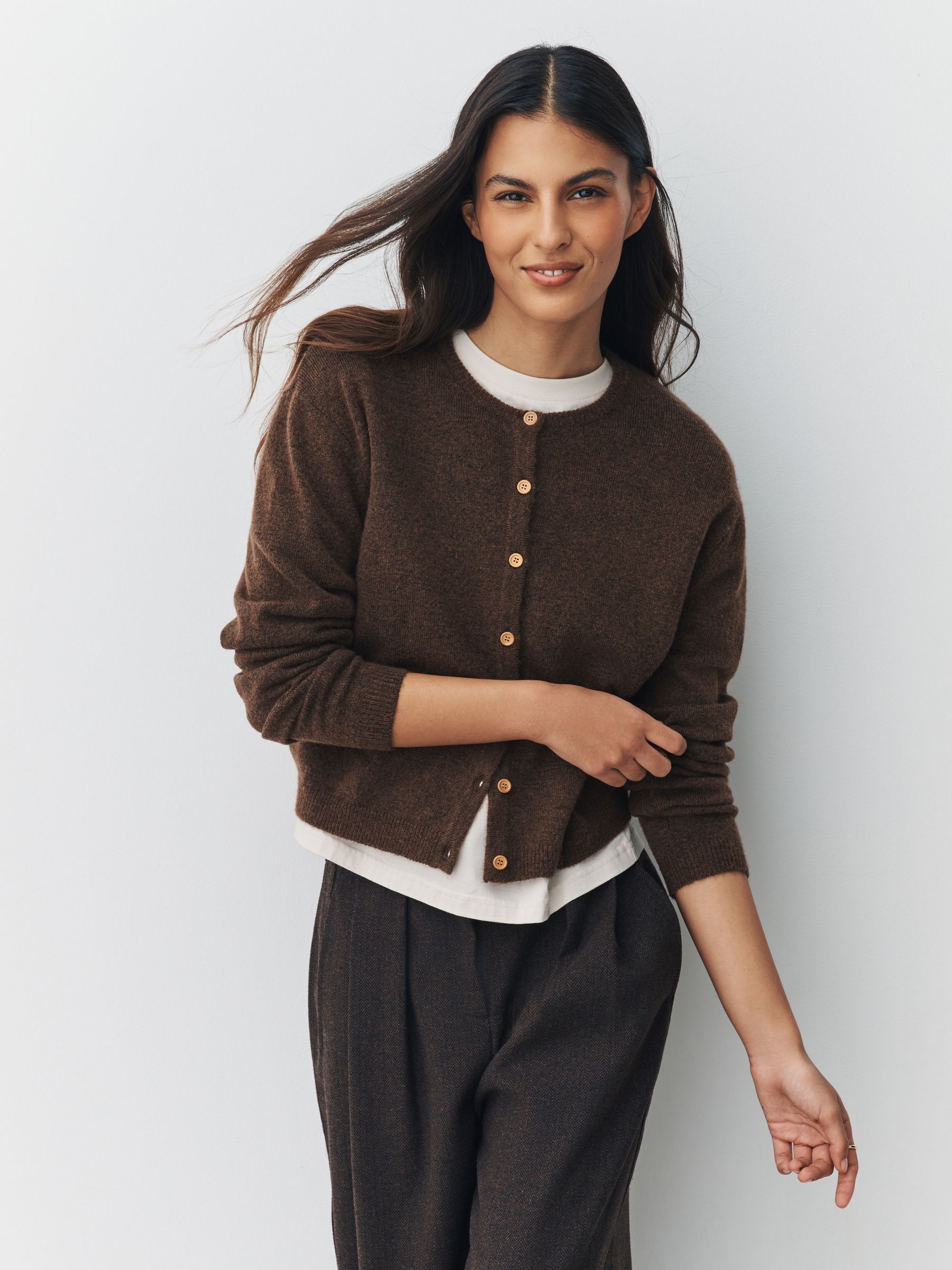 Buy Chocolate Brown Crew Neck Knitted Cardigan from Next Jordan