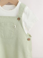 Sage Green Linen/Cotton Blend Dungaree and Bodysuit Baby Set (0mths-2yrs) - Image 4 of 9