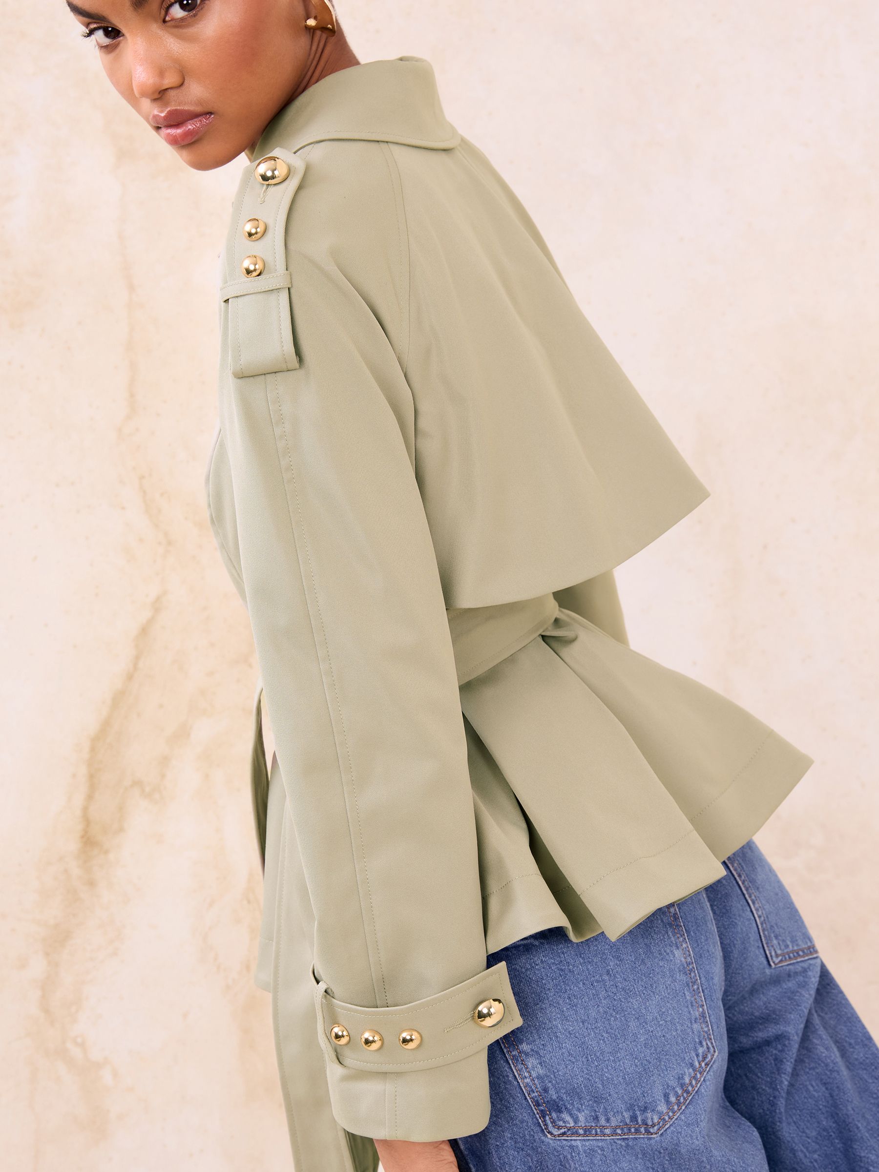 Buy Lipsy Olive Green Pleated Peplum Hem Trench Coat from Next USA