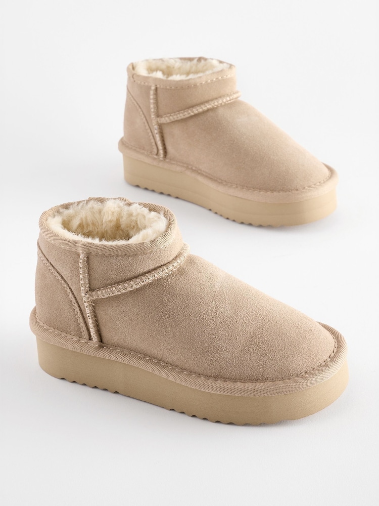 Neutral Standard Fit (F) Flatform Mini Warm Lined Water Repellent Suede Pull-On Boots - Image 1 of 5