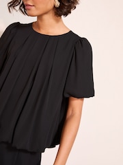 Friends Like These Black Short Sleeve Bubble Hem Pleated Blouse - Image 2 of 4