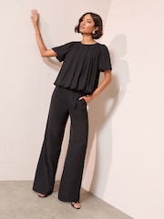 Friends Like These Black Short Sleeve Bubble Hem Pleated Blouse - Image 3 of 4