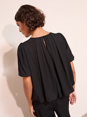 Friends Like These Black Short Sleeve Bubble Hem Pleated Blouse - Image 4 of 4