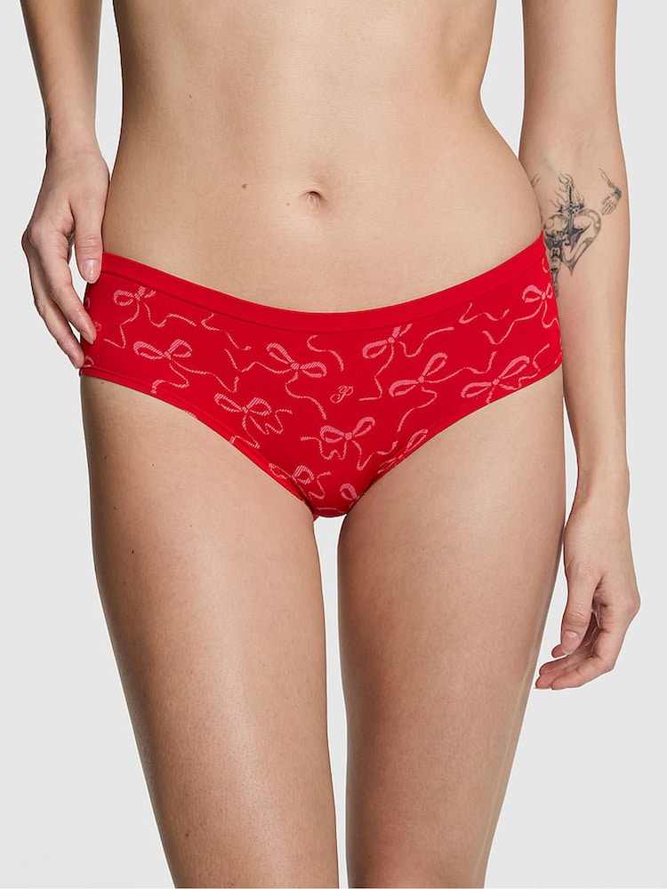 Victoria's Secret PINK Bright Vermillion Red Bow Print Hipster Seamless Knickers - Image 1 of 2