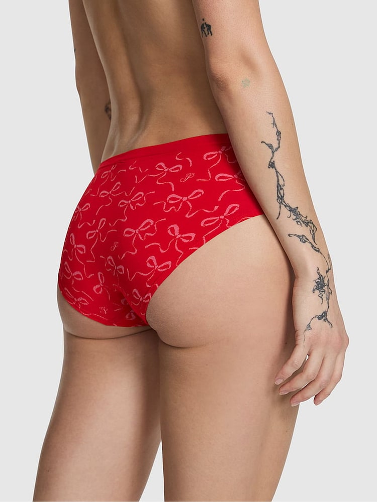 Victoria's Secret PINK Bright Vermillion Red Bow Print Hipster Seamless Knickers - Image 2 of 2