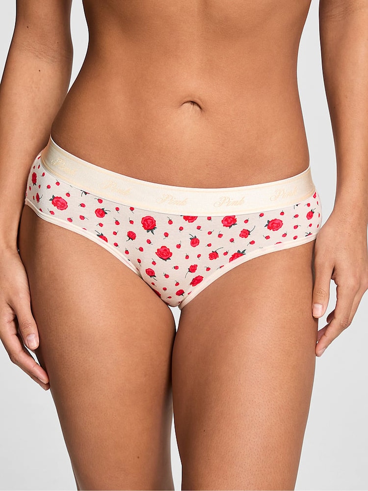 Victoria's Secret PINK Winter White Roses Hipster Cotton Logo Knickers - Image 1 of 2