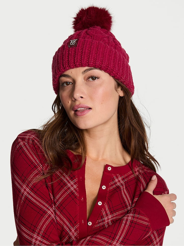Victoria's Secret Red Lacquer Knit Beanie Hat - Image 1 of 3 Victoria's Secret Red Lacquer Knit Beanie Hat - Image 1 of 3