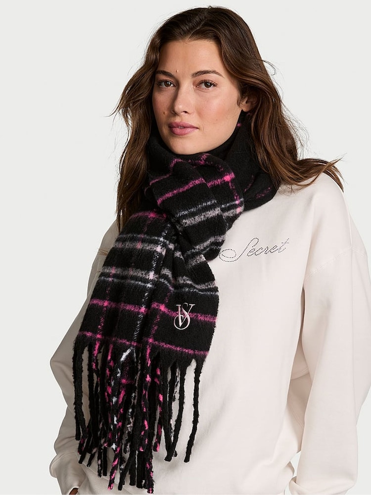 Victoria's Secret Black Tartan Cosy Blanket Scarf - Image 1 of 3 Victoria's Secret Black Tartan Cosy Blanket Scarf - Image 1 of 3