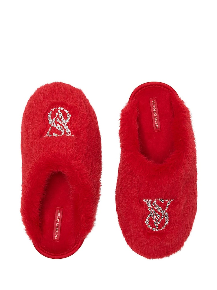 Victoria's Secret Lipstick Red Closed Toe Faux Fur Slippers - Image 1 of 2 Victoria's Secret Lipstick Red Closed Toe Faux Fur Slippers - Image 1 of 2