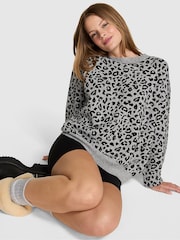 Victoria's Secret Pink Medium Heather Grey Leopard Oversized Sweatshirt - Image 1 of 3