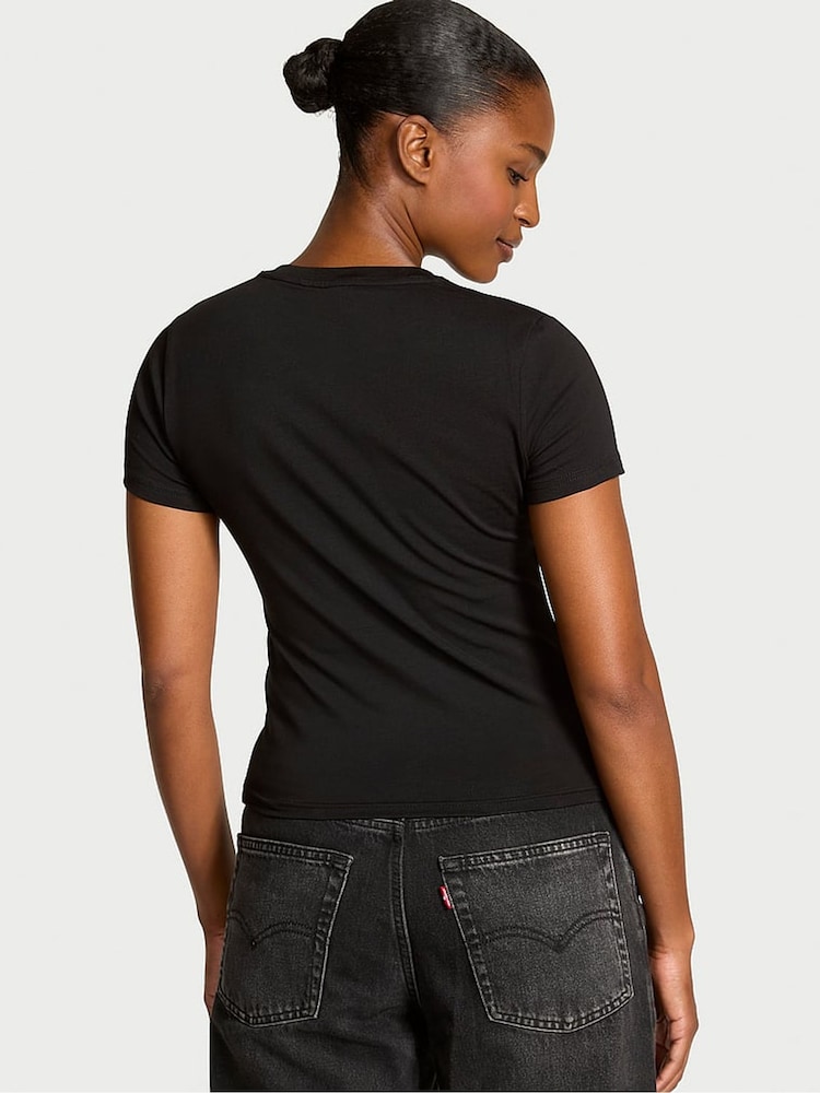 Victoria's Secret Pure Black Fashion Show Cropped T-Shirt - Image 2 of 2 Victoria's Secret Pure Black Fashion Show Cropped T-Shirt - Image 2 of 2