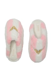 Victoria's Secret Pink Iconic Stripe Angel Wings Fashion Show Closed Toe Faux Fur Slippers - Image 1 of 3