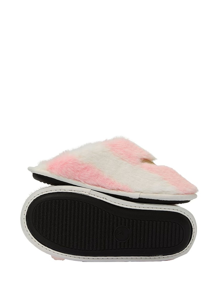 Victoria's Secret Pink Iconic Stripe Angel Wings Fashion Show Closed Toe Faux Fur Slippers - Image 2 of 3 Victoria's Secret Pink Iconic Stripe Angel Wings Fashion Show Closed Toe Faux Fur Slippers - Image 2 of 3