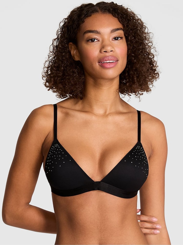 Victoria's Secret Pink Black Push Up Mesh Diamonte Bralette - Image 1 of 2 Victoria's Secret Pink Black Push Up Mesh Diamonte Bralette - Image 1 of 2