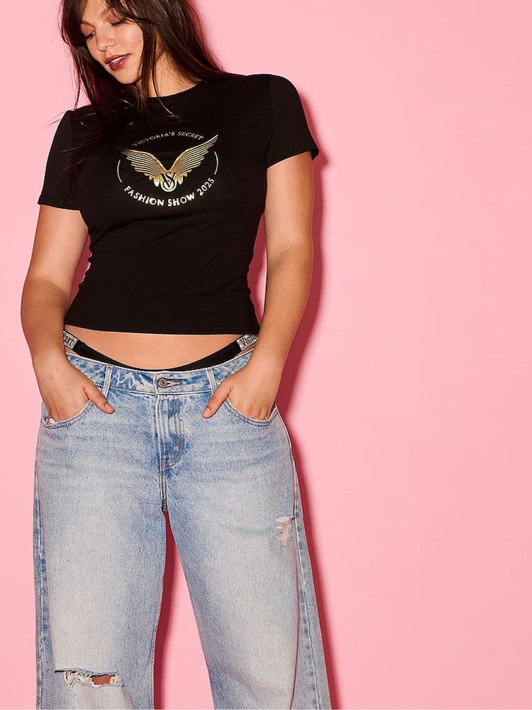 Victoria's Secret Black Fashion Show Cropped T-Shirt - Image 1 of 3