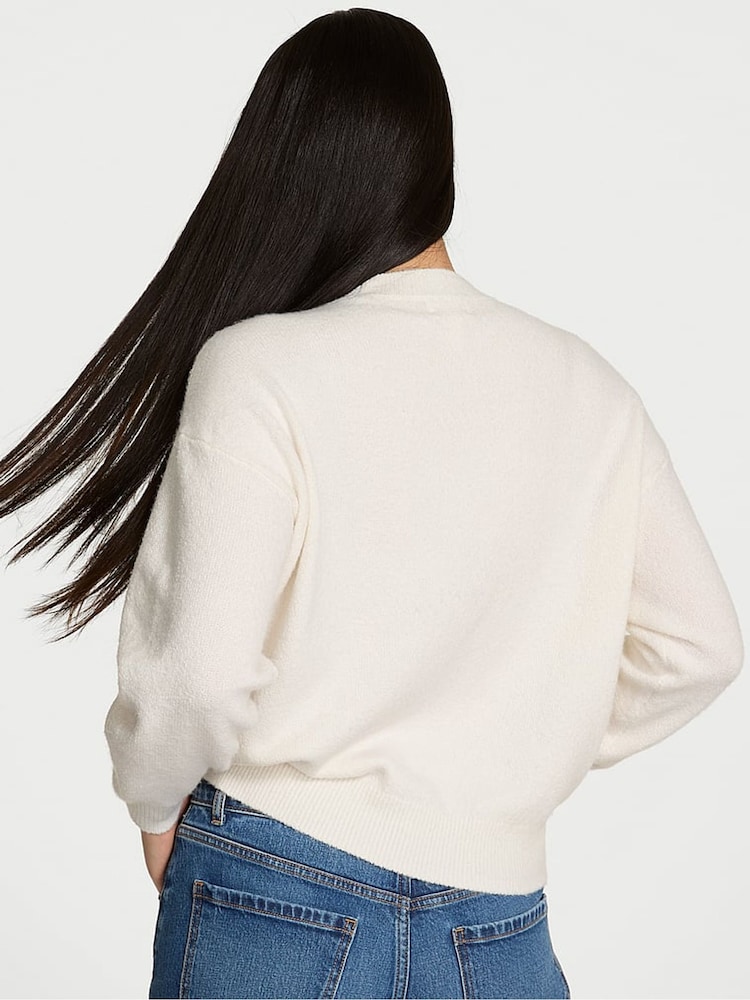 Victoria's Secret Pink Winter White Dog Print Oversized Sweatshirt - Image 2 of 3 Victoria's Secret Pink Winter White Dog Print Oversized Sweatshirt - Image 2 of 3