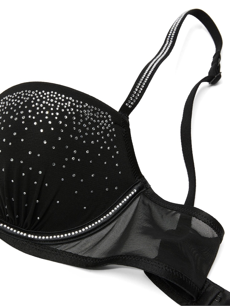 Victoria's Secret Pink Black Push Up Mesh Diamonte Bra - Image 2 of 2 Victoria's Secret Pink Black Push Up Mesh Diamonte Bra - Image 2 of 2