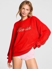Victoria's Secret Pink Bright Vermillion Script Print Oversized Sweatshirt - Image 1 of 3