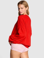 Victoria's Secret Pink Bright Vermillion Christmas Script Print Oversized Sweatshirt - Image 2 of 3