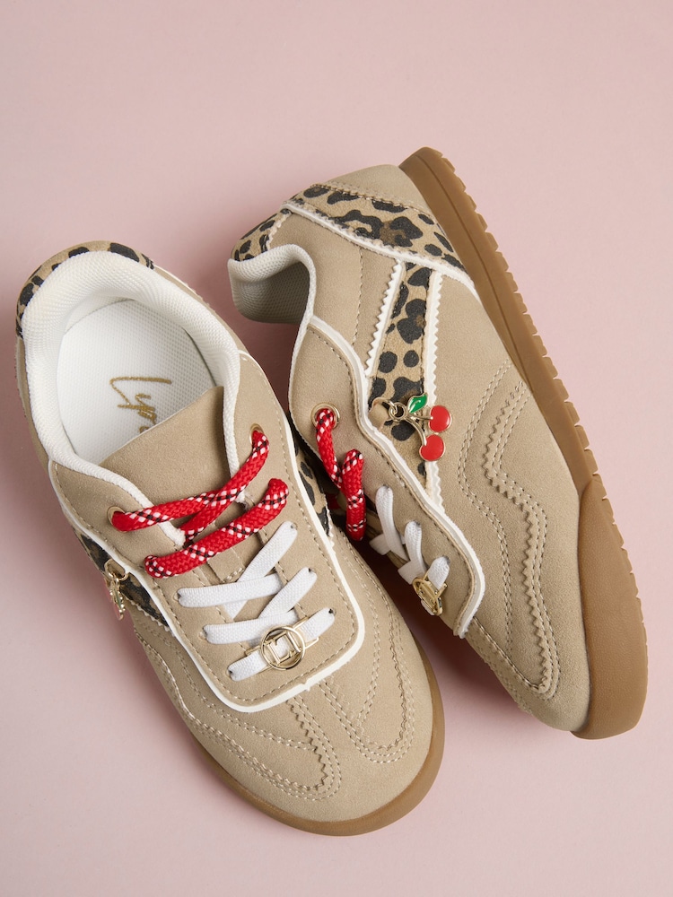 Lipsy Leopard Camel Faux Suede Slim Gum Sole Sport Trainers - صورة 1 من 4