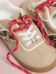 Lipsy Leopard Camel Faux Suede Slim Gum Sole Sport Trainers - صورة 3 من 4