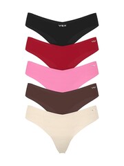 Victoria's Secret Black/Red/Pink/Brown/Nude Spitalfields VSX Knickers 5 Pack - Image 1 of 1