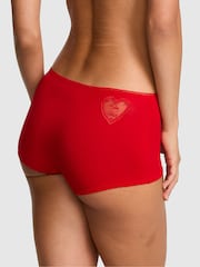 Victoria's Secret Pink Bright Vermillion Red Heart Mesh Print Short Cotton Knickers - Image 2 of 2