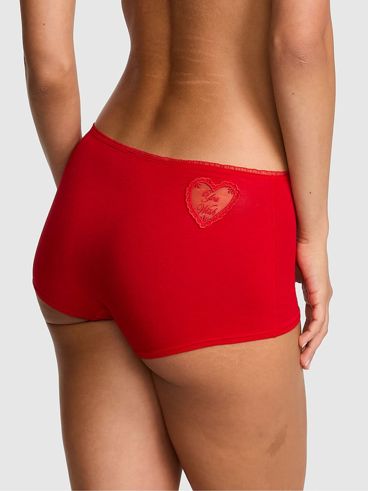 Victoria's Secret Pink Bright Vermillion Red Heart Mesh Print Short Cotton Knickers - Image 2 of 2