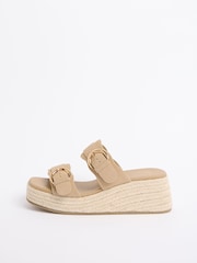 Friends Like These Taupe Brown Faux Suede Double Strap Buckle Detail Summer Mid Wedges - Image 5 of 5