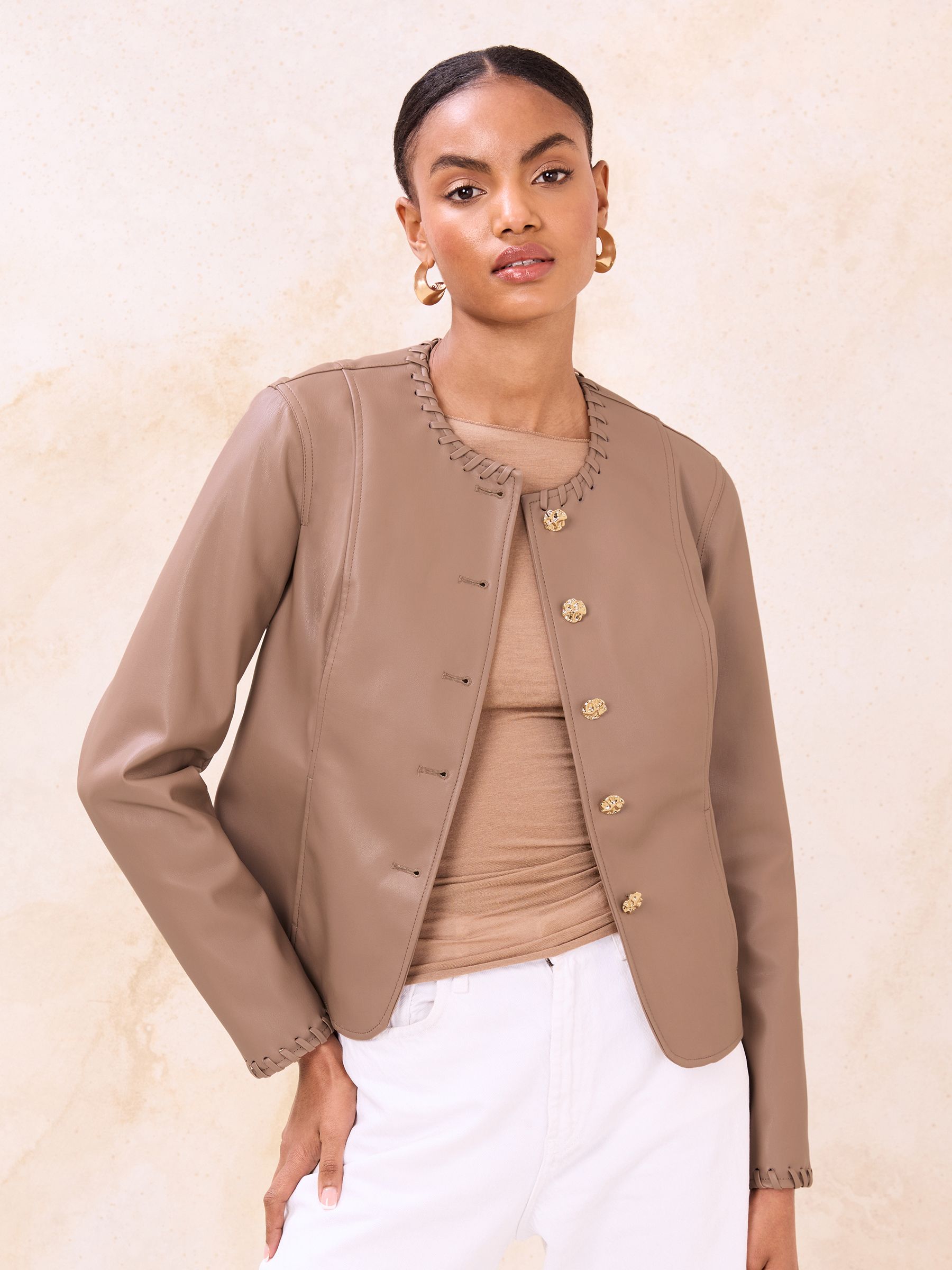 ジャケット・アウター Yoused x Taup Barbson Leather Jacket Buy Lipsy Faux Leather Neutral Whipstitch Detail Collarless Jacket