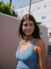 أزرق - self. Ruched Plunge Vest Top - صورة 4 من 8