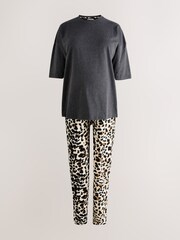 Charcoal Grey Leopard Maternity Short Sleeve Pyjamas - Image 2 of 4