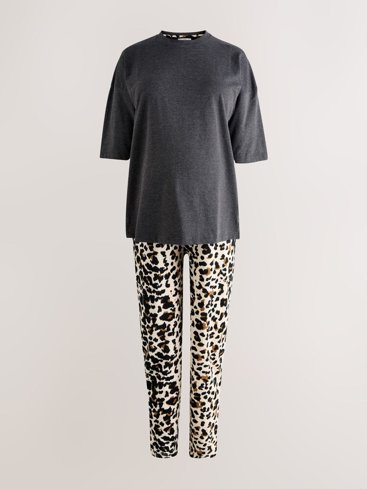 Charcoal Grey Leopard Maternity Short Sleeve Pyjamas - Image 2 of 4