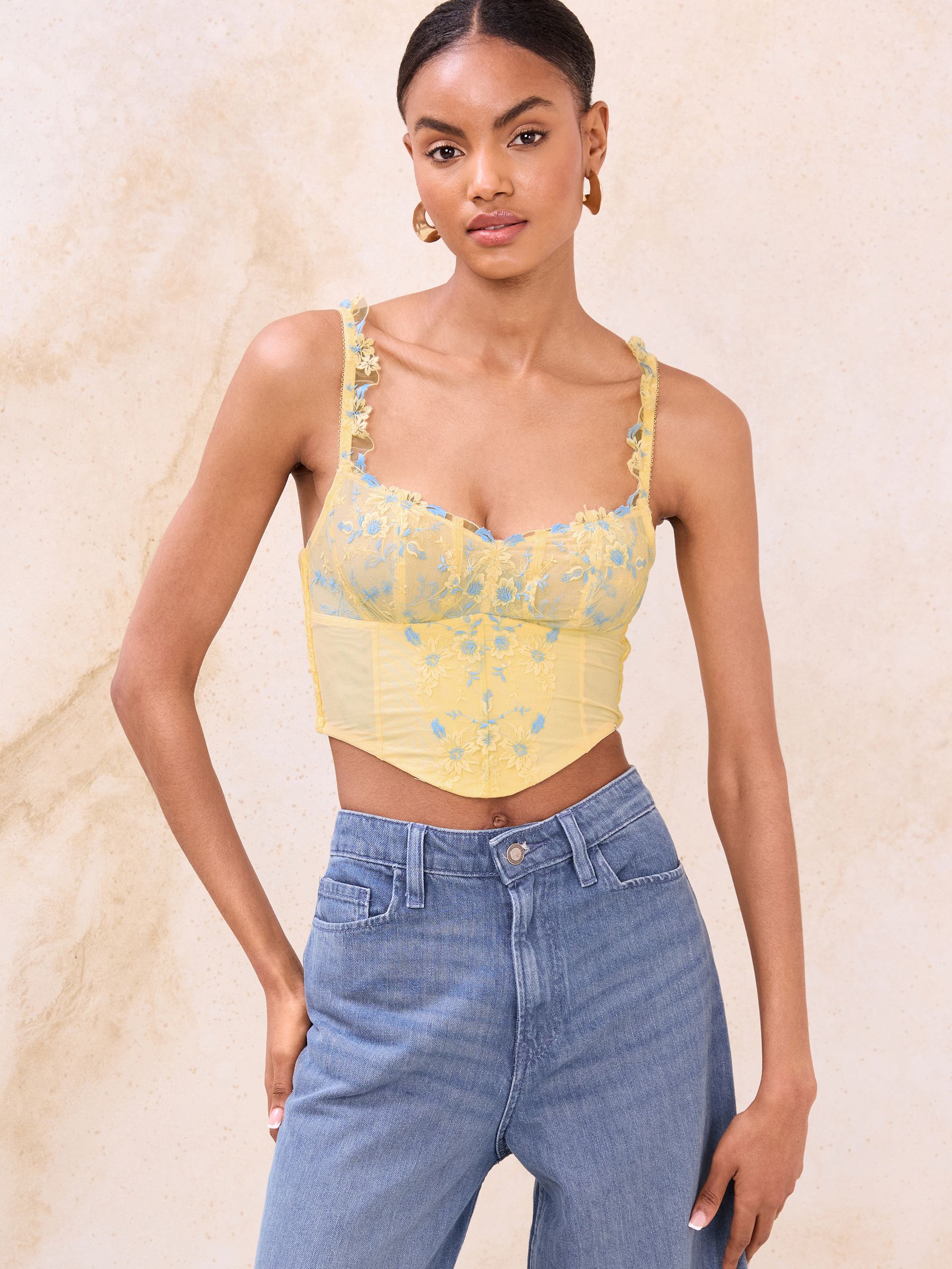 Buy Lipsy Butter Yellow Embrodiery Corset Top from Next USA