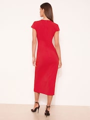 Lipsy Red Cap Sleeve Button Through Belted Bodycon Midi Dress - Image 4 of 4