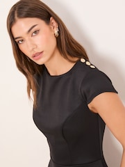 Lipsy Black Historic Waist Button Detail Short Sleeve Mini Dress - Image 2 of 5
